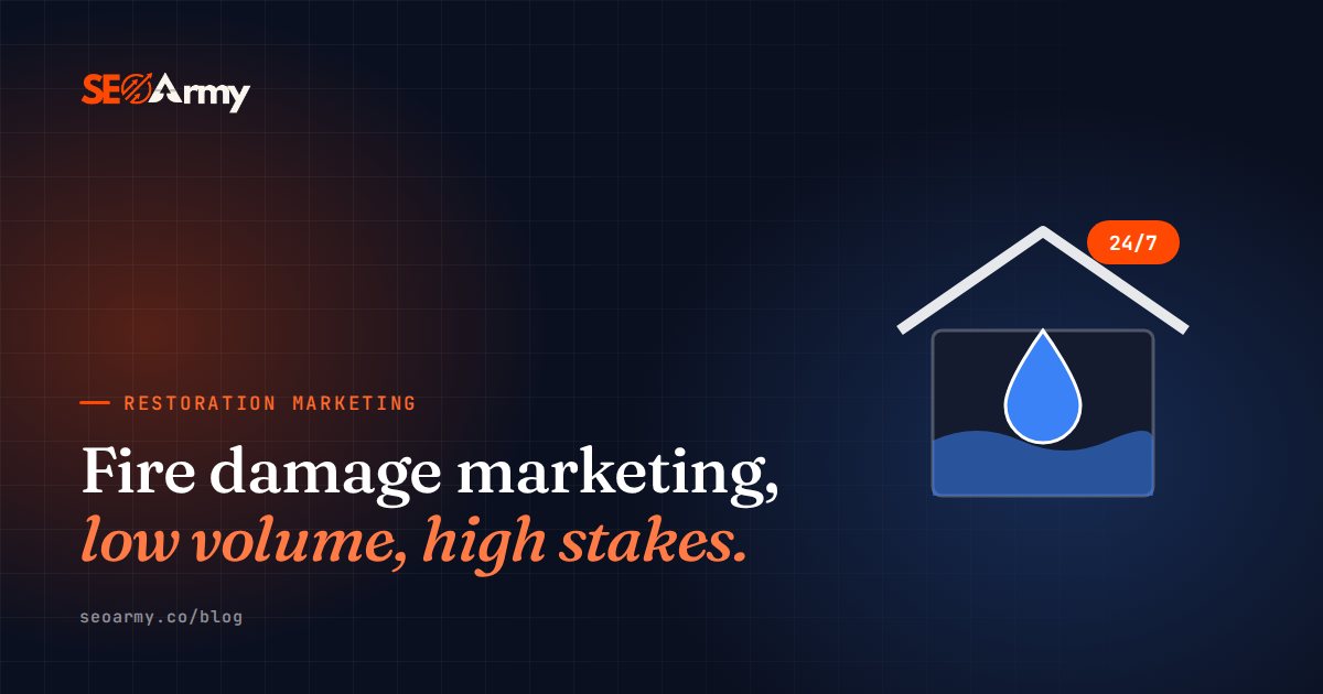 Fire damage marketing, low volume, high stakes.