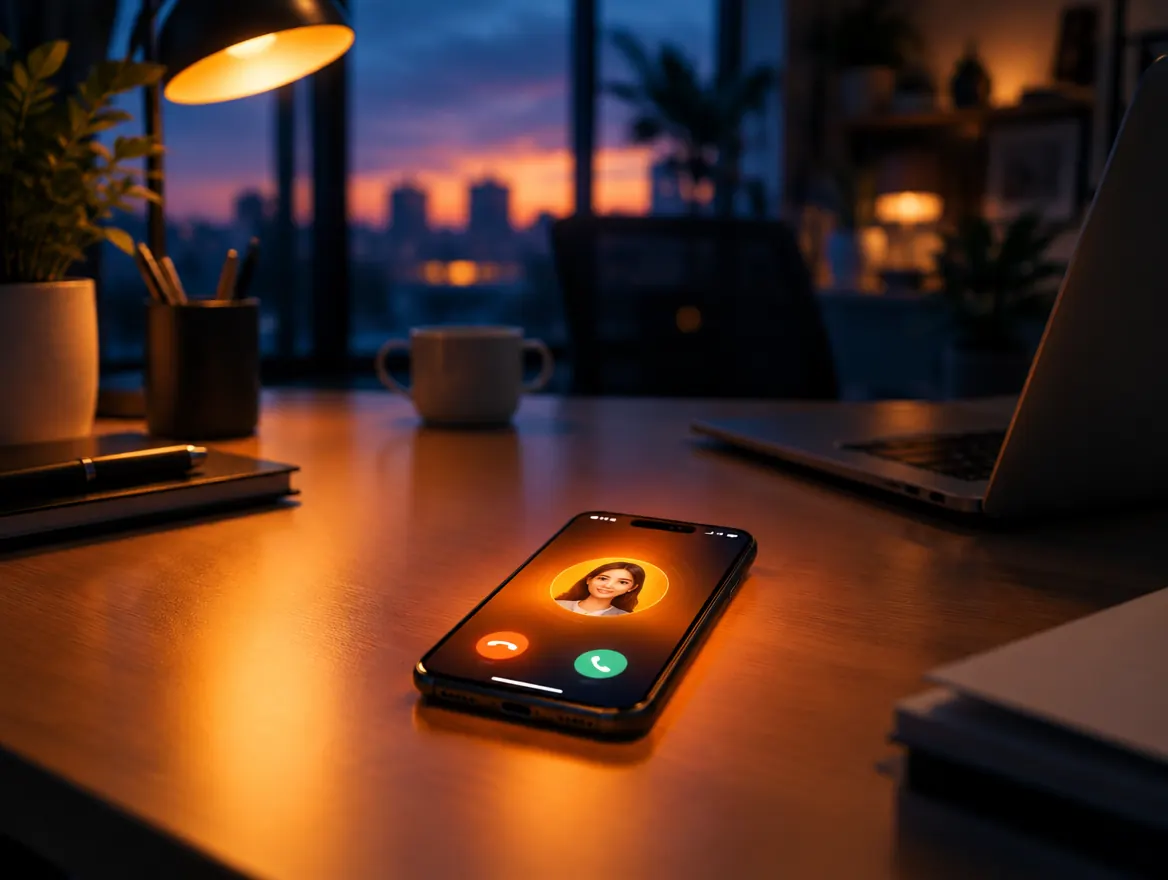 A phone lighting up with an incoming call in a small business office