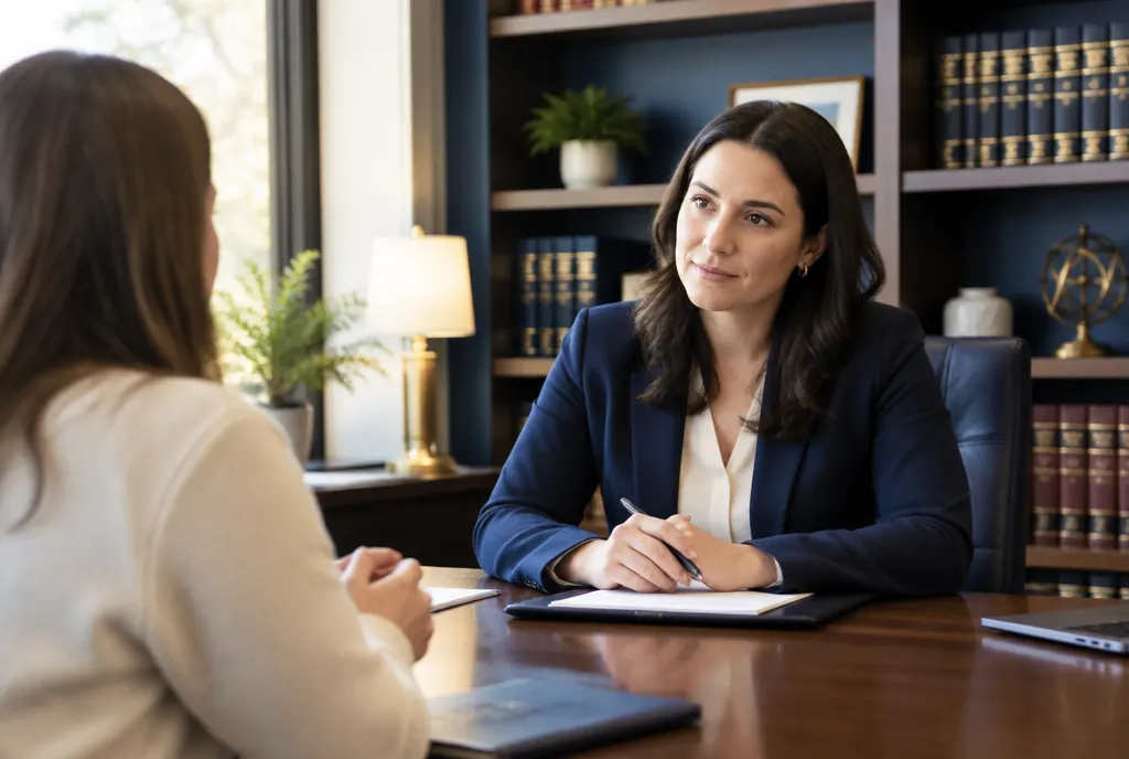 An attorney listening to a client in a law office