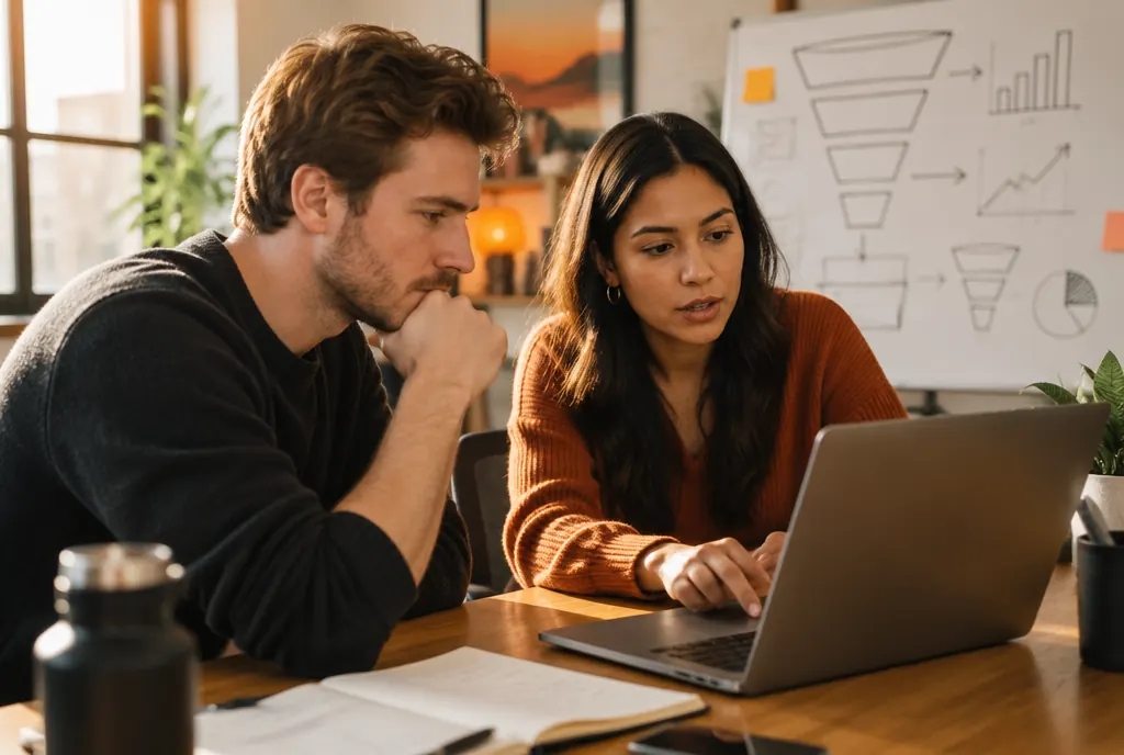 Two marketers reviewing ad campaign results