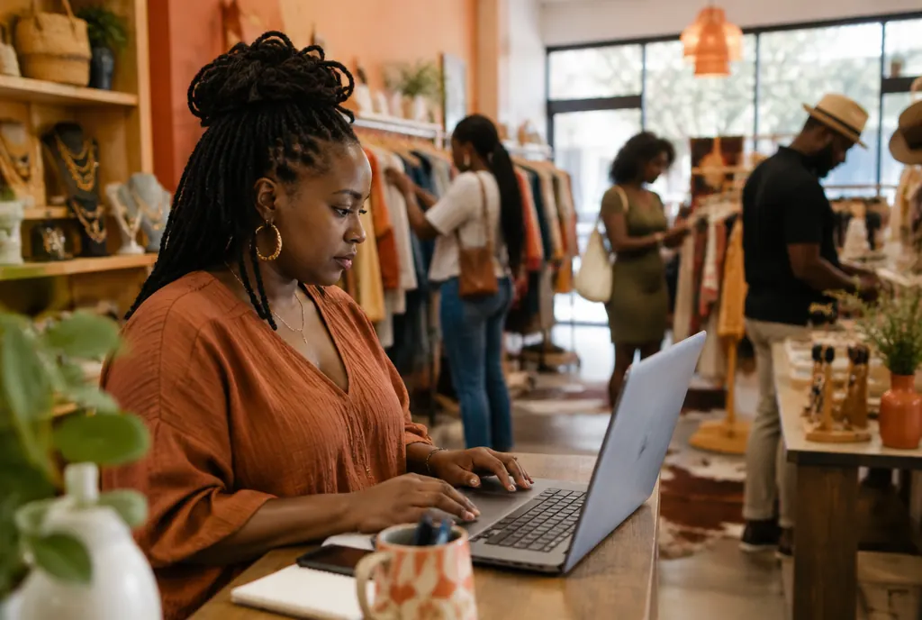 A boutique owner updating her business listing