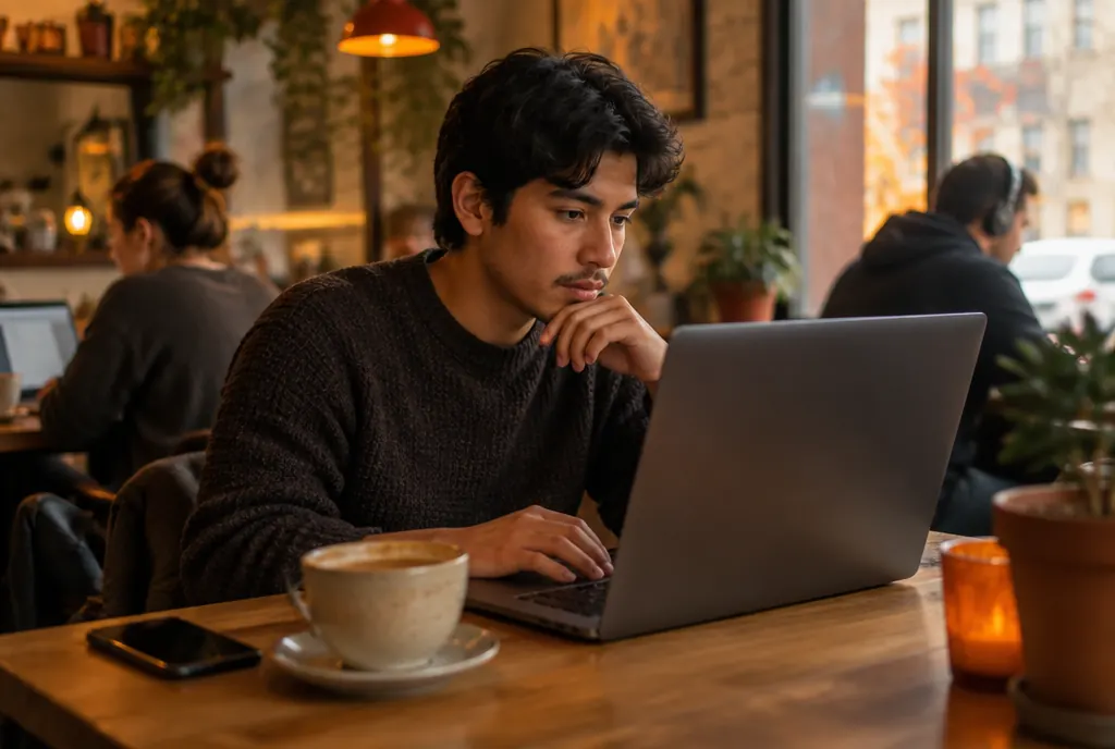 A person asking an AI assistant for recommendations at a café