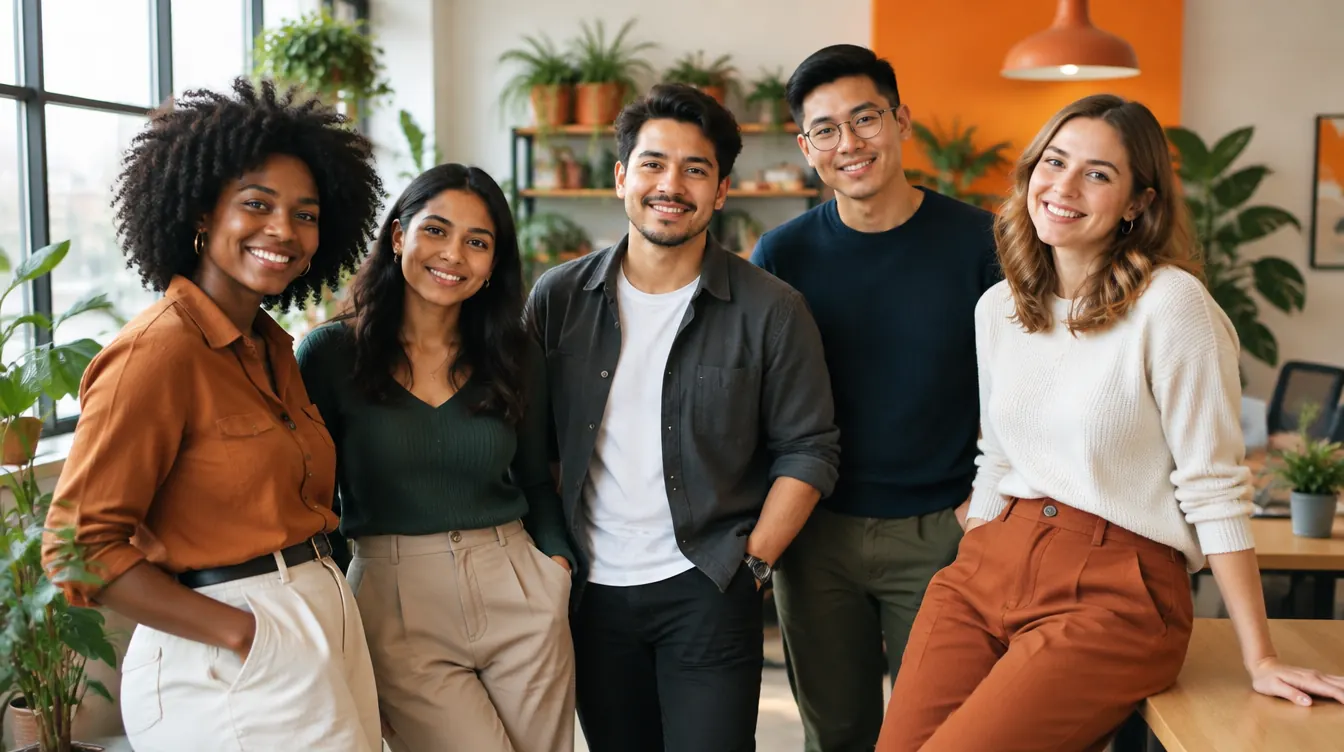 A marketing team together in a bright office