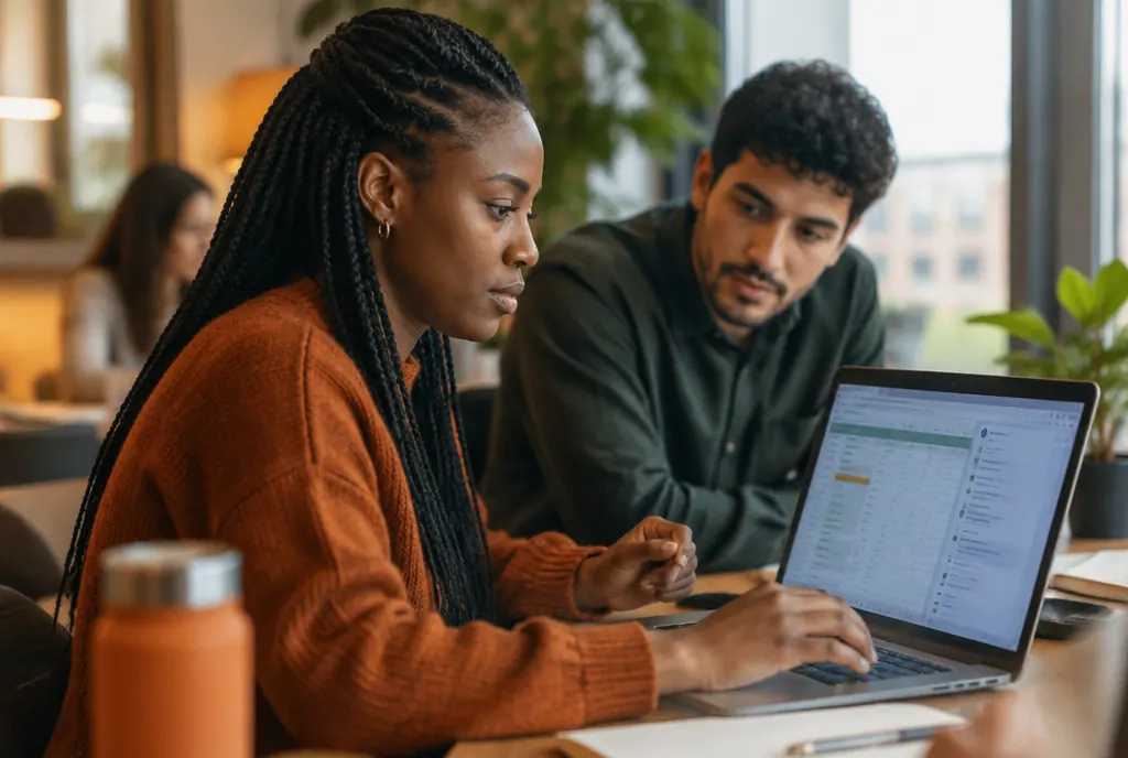 An office worker using an AI assistant in a spreadsheet