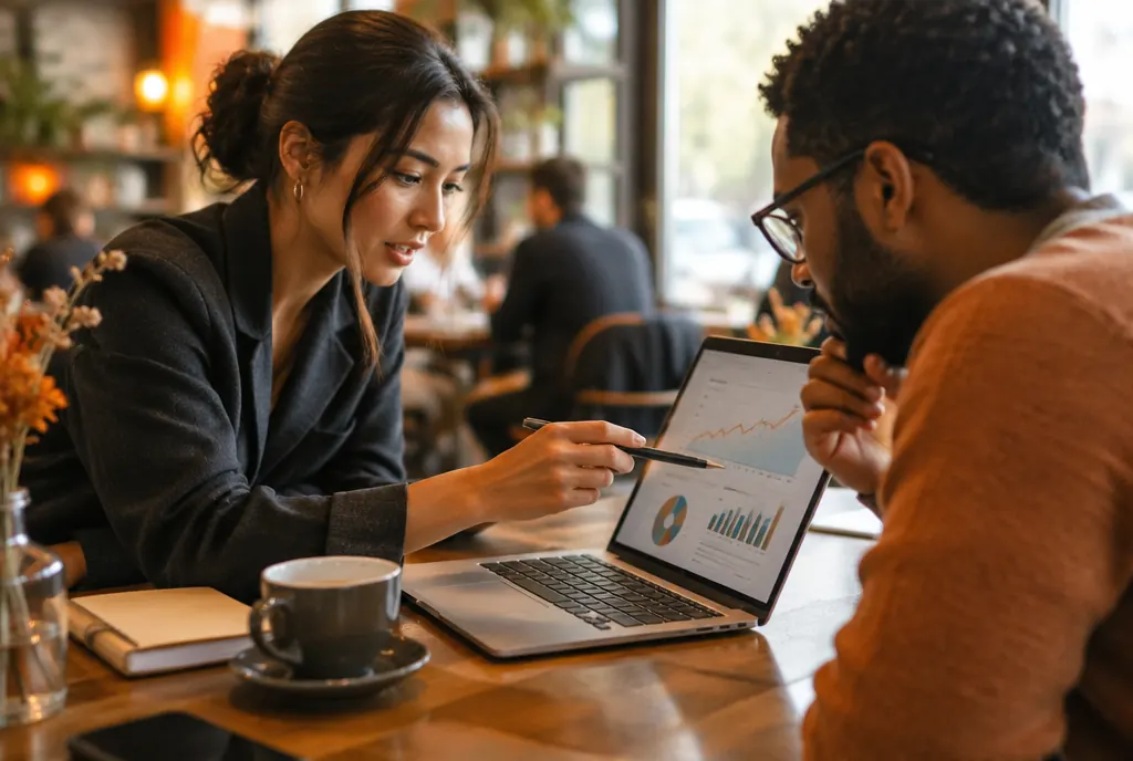 An analyst walking a client through performance charts