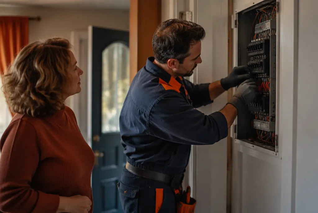 An electrician working on a residential panel