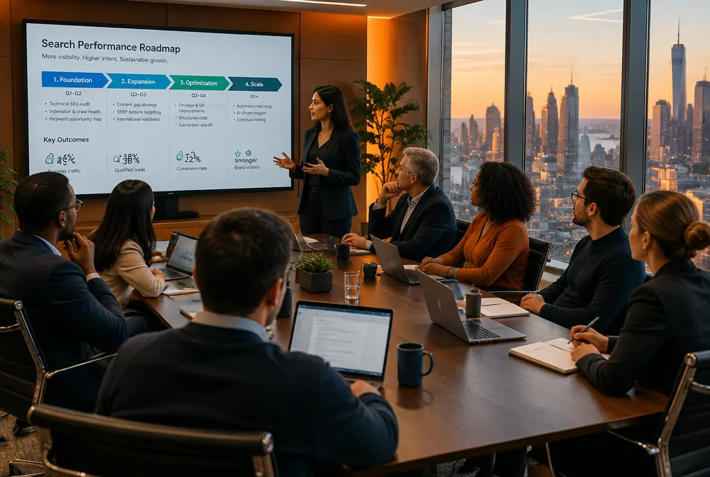 A strategist presenting a search roadmap to an executive team