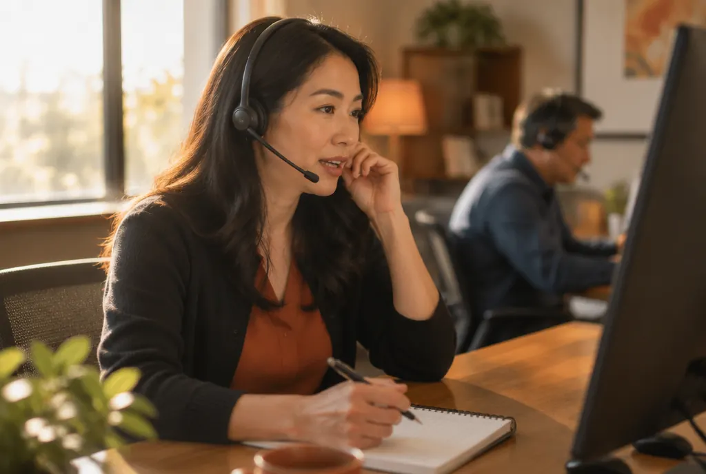 An insurance agent talking a caller through options