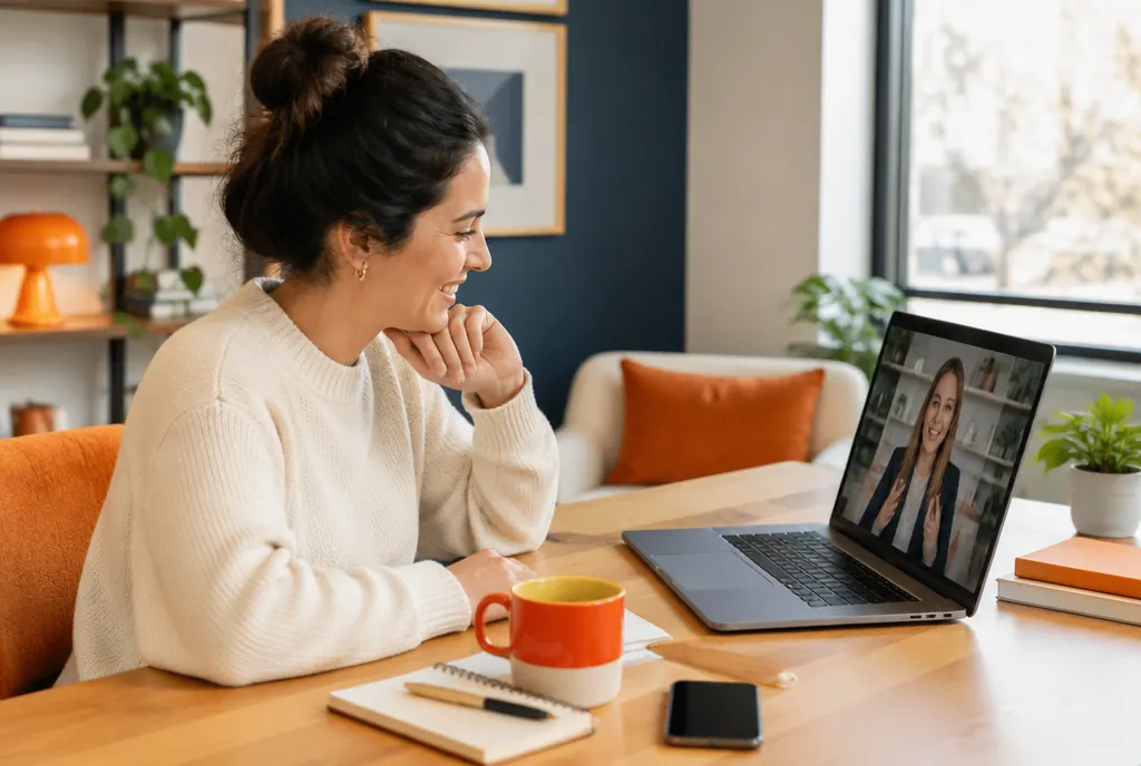 A business owner on a video call with their strategist
