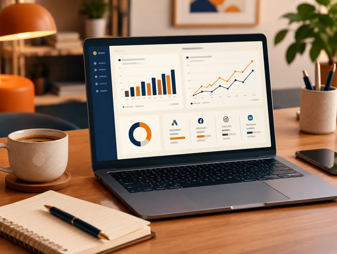 A paid advertising performance dashboard on a laptop