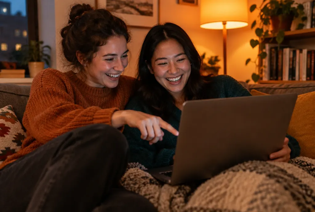 Two friends comparing recommendations in an online thread
