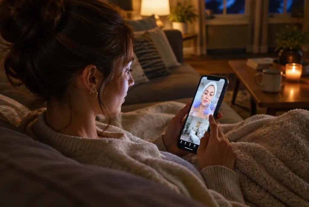 A woman searching short-form videos on her phone