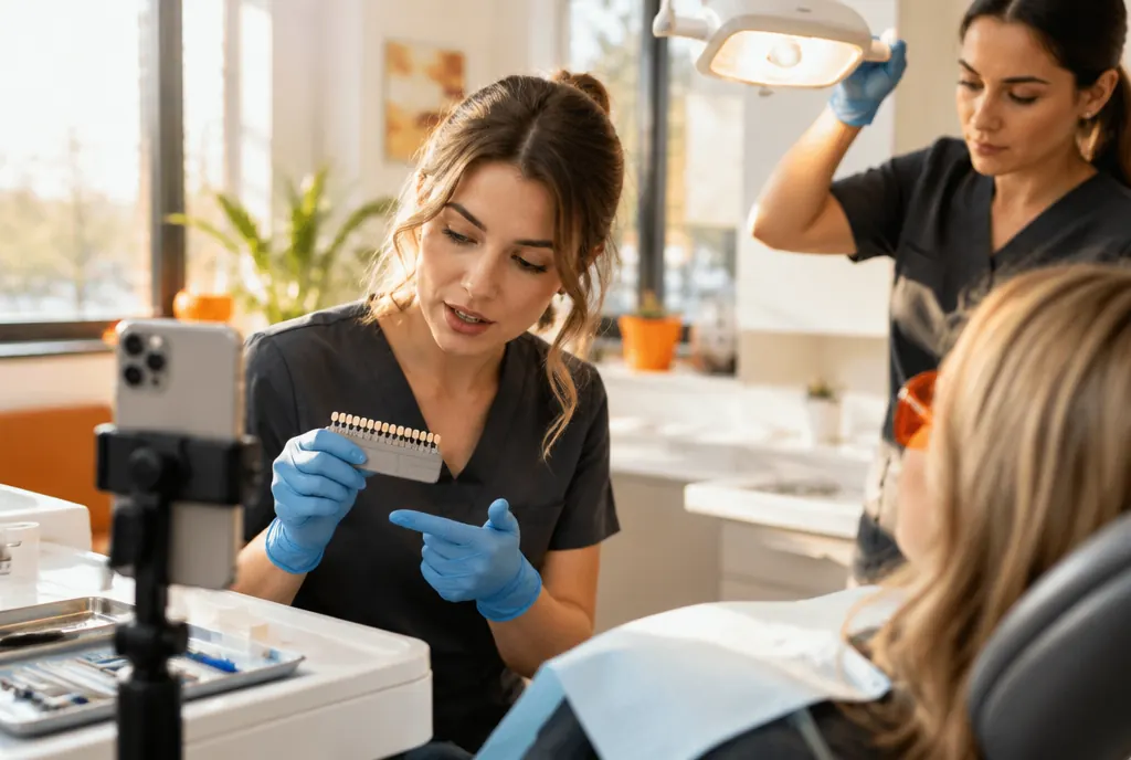 A dental team filming a short video